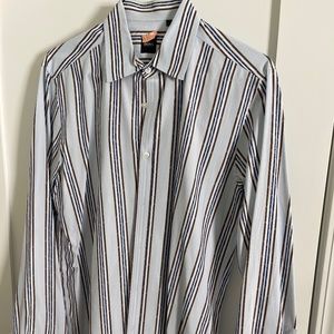 Men's Hugo Boss Long Sleeve Shirt- Large- Blue/Brown